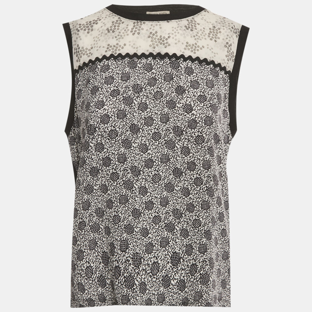 Bottega Veneta Black Printed Silk and Jersey Sleeveless Top M Bottega Veneta Black Printed Silk and Jersey Sleeveless Top M