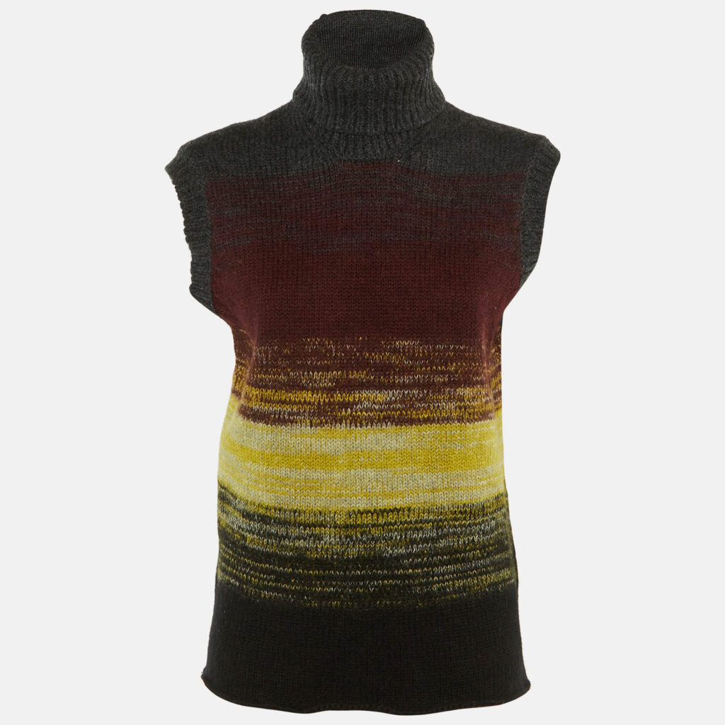 Bottega Veneta Grey Striped Wool Knit Turtle Neck Sweater S Bottega Veneta Grey Striped Wool Knit Turtle Neck Sweater S