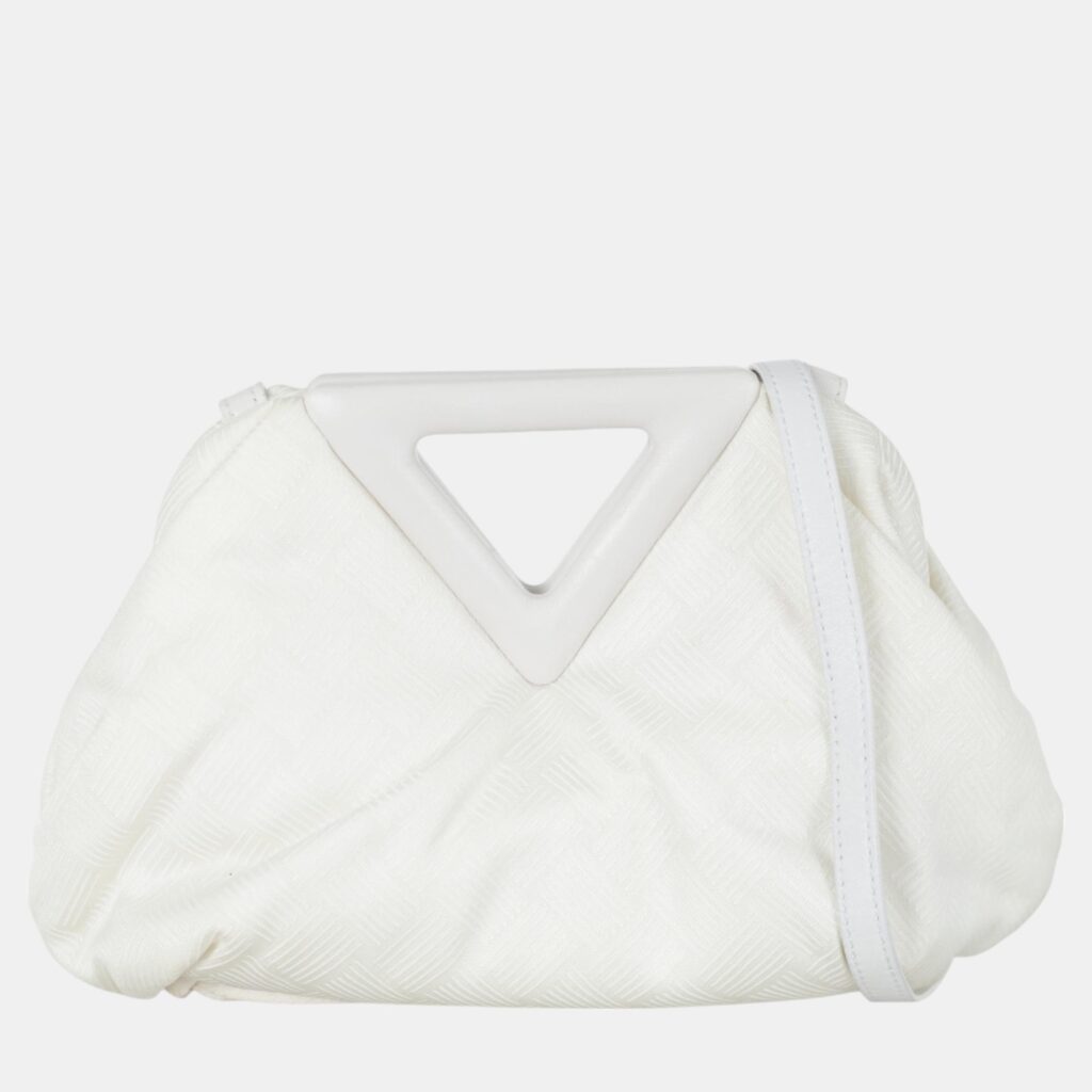 Bottega Veneta White Fabric and Leather Point Shoulder Bag Bottega Veneta White Fabric and Leather Point Shoulder Bag