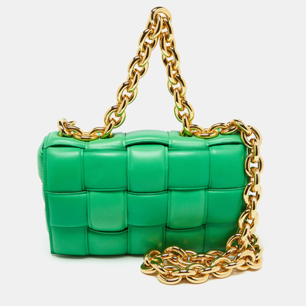 Bottega Veneta Green Padded Leather Cassette Chain Bag Bottega Veneta Green Padded Leather Cassette Chain Bag