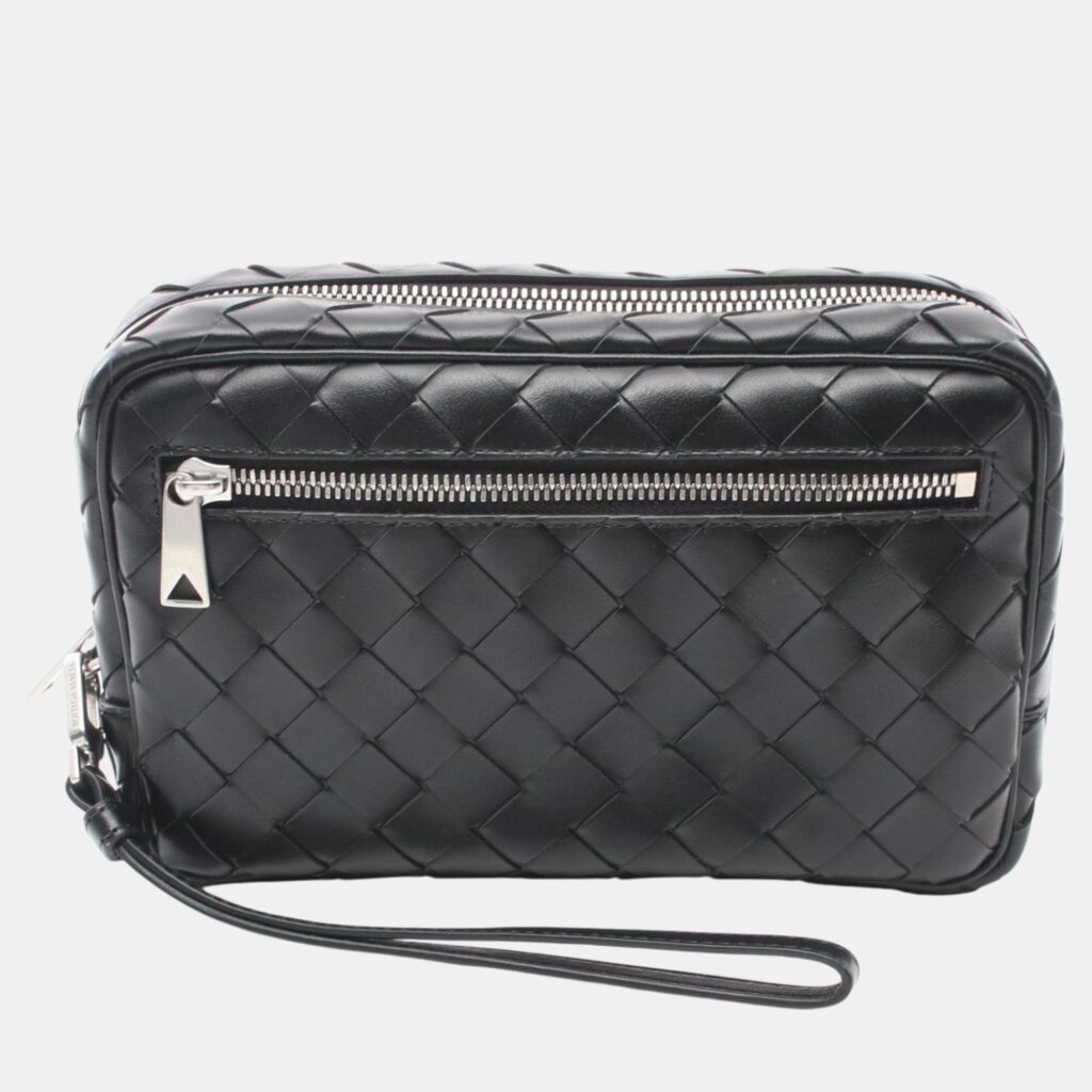 Bottega Veneta Black Leather Intrecciato Small Wristlet Bag