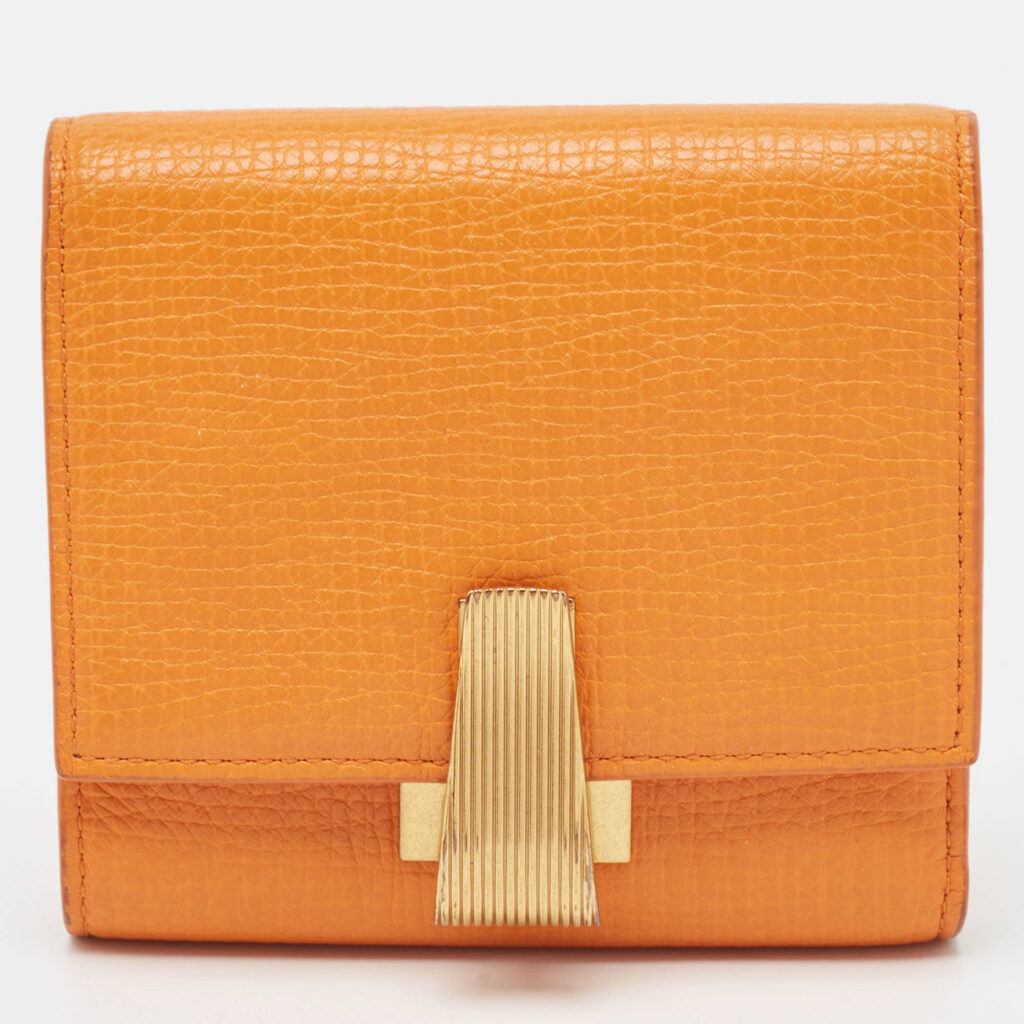 Bottega Veneta Orange Leather Palmellato Trifold Wallet Bottega Veneta Orange Leather Palmellato Trifold Wallet