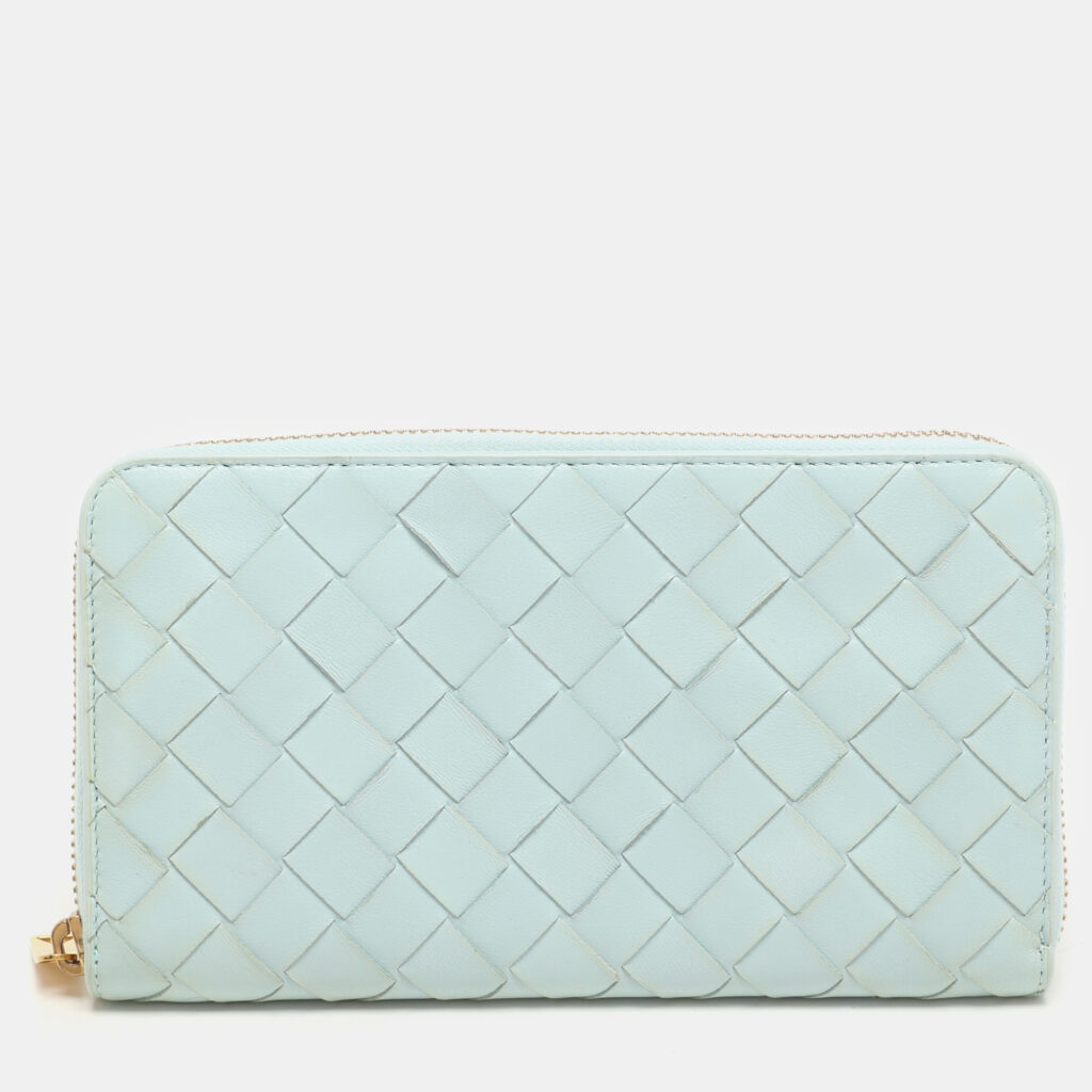 Bottega Veneta Blue Intrecciato Leather Zip Around Wallet