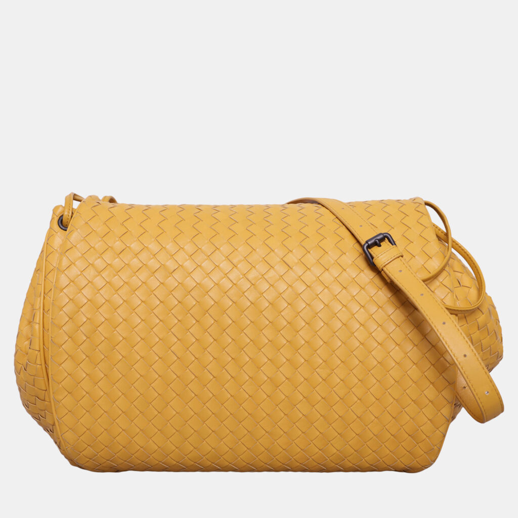 Bottega Veneta Intrecciato Yellow Leather Messenger Bag Bottega Veneta Intrecciato Yellow Leather Messenger Bag