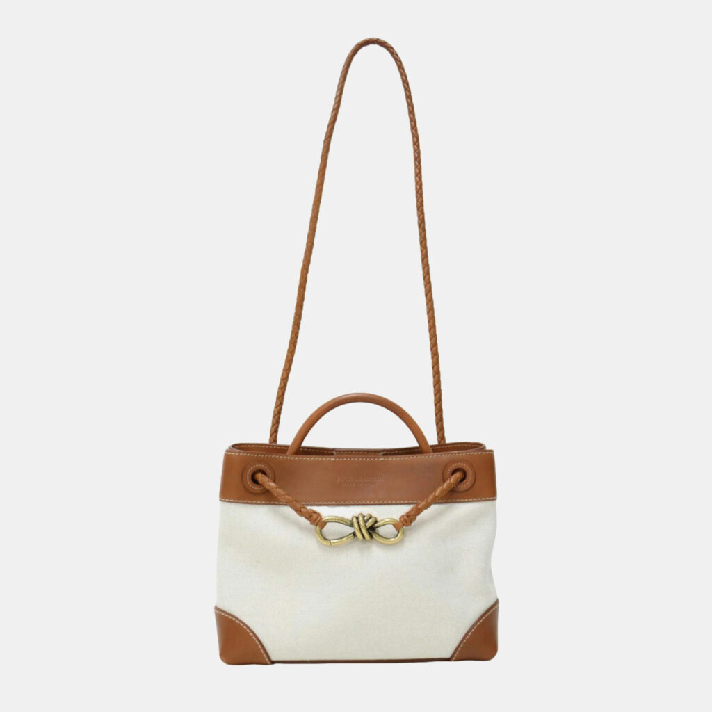 Bottega Veneta Andiamo Small Brown Cotton Tote Bag Bottega Veneta Andiamo Small Brown Cotton Tote Bag