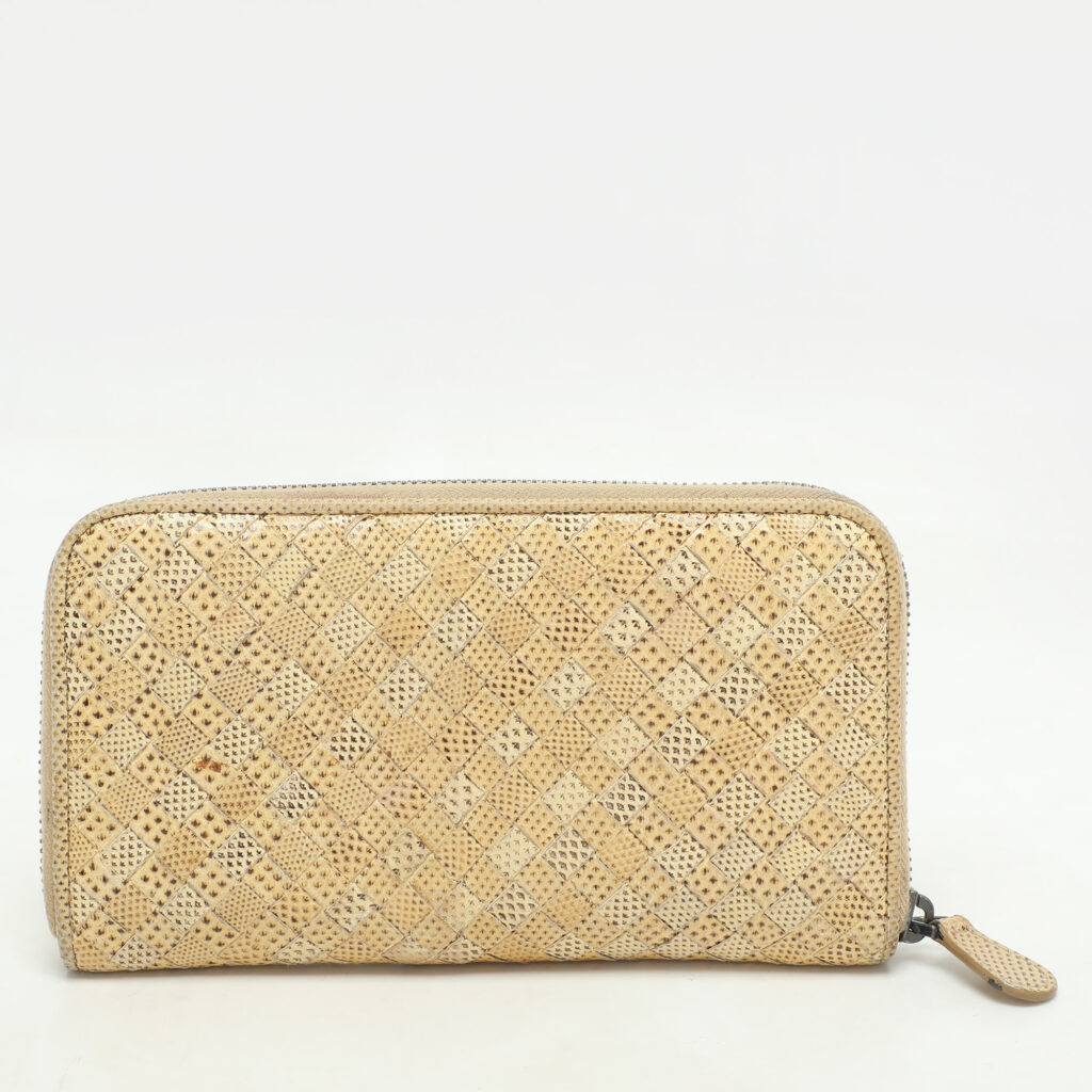 Bottega Veneta Lemon Washed Intrecciato Karung Leather Zip Around Wallet Bottega Veneta Lemon Washed Intrecciato Karung Leather Zip Around Wallet