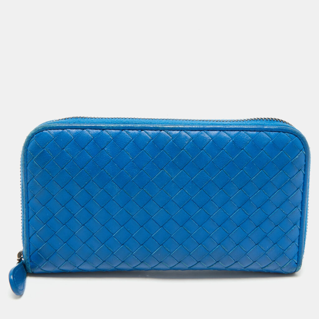 Bottega Veneta Blue Intrecciato Leather Zip Around Wallet Bottega Veneta Blue Intrecciato Leather Zip Around Wallet