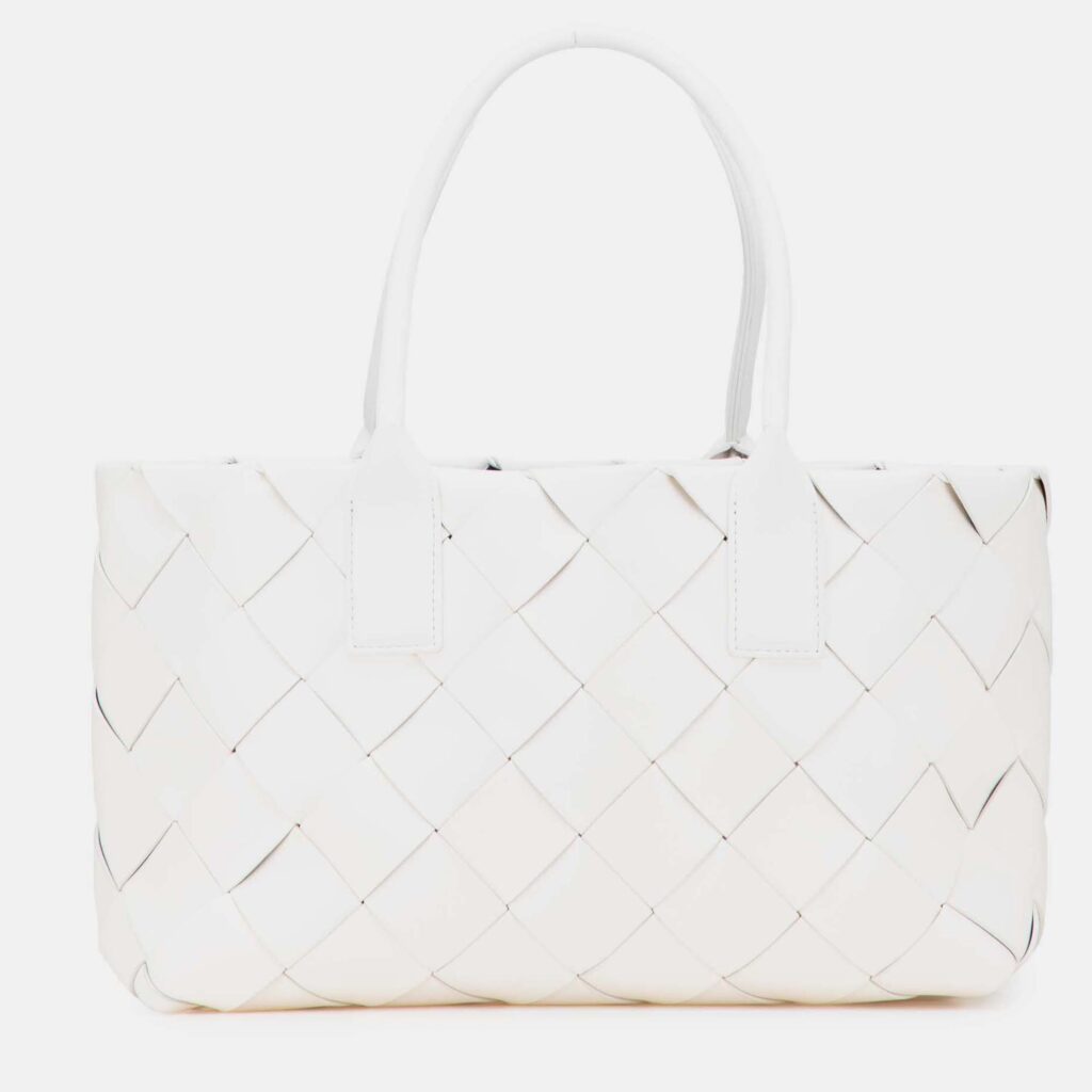 Bottega Veneta White Small Lambskin Intrecciato Cabat Tote