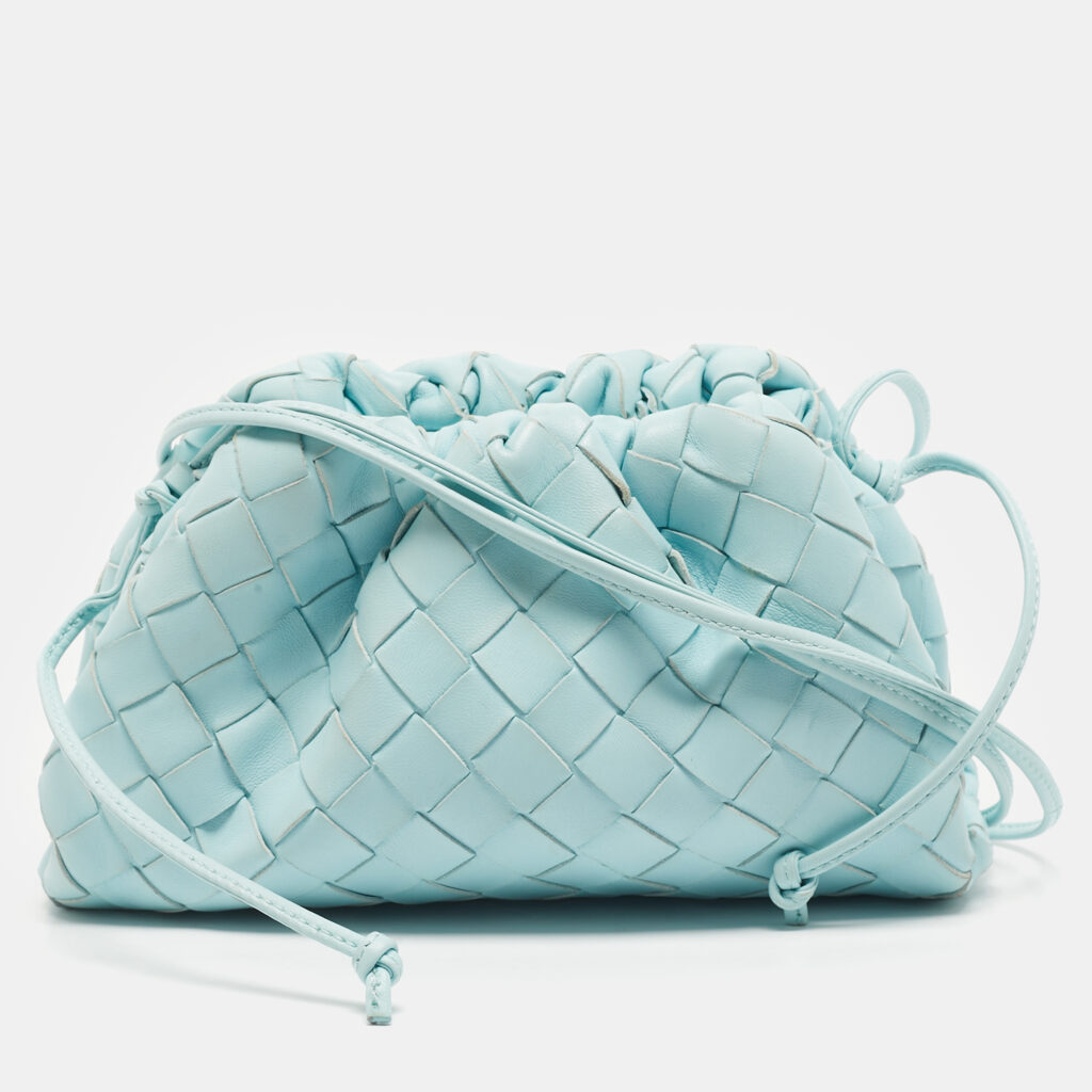 Bottega Veneta Light Blue Intrecciato Leather Mini The Pouch Bag Bottega Veneta Light Blue Intrecciato Leather Mini The Pouch Bag