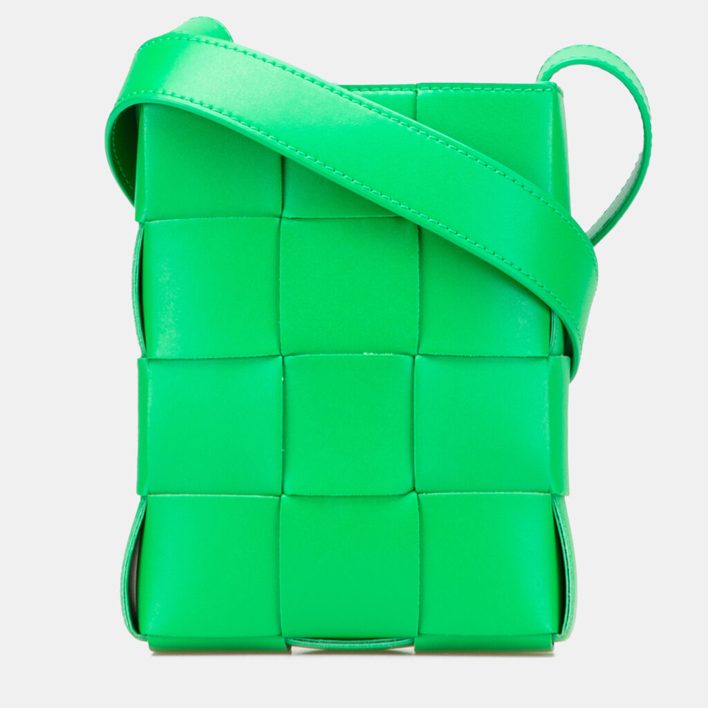 Bottega Veneta Green Mini Nappa Intrecciato Vertical Cassette Crossbody