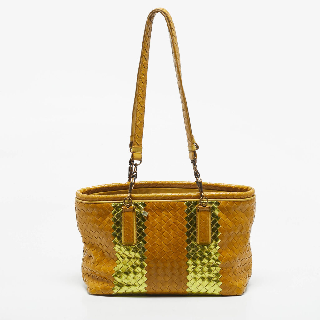 Bottega Veneta Yellow/Gold Intrecciato Leather Shopper Tote Bottega Veneta Yellow/Gold Intrecciato Leather Shopper Tote