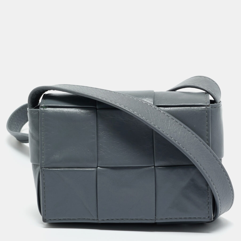 Bottega Veneta Grey Intrecciato Leather Mini Candy Cassette Crossbody Bag