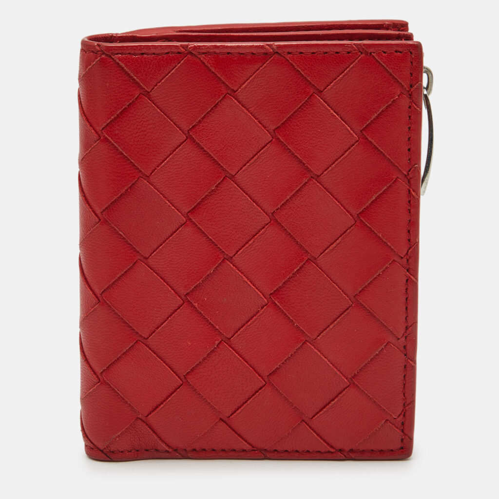 Bottega Veneta Red Intrecciato Leather Zip Bifold Card Holder Bottega Veneta Red Intrecciato Leather Zip Bifold Card Holder