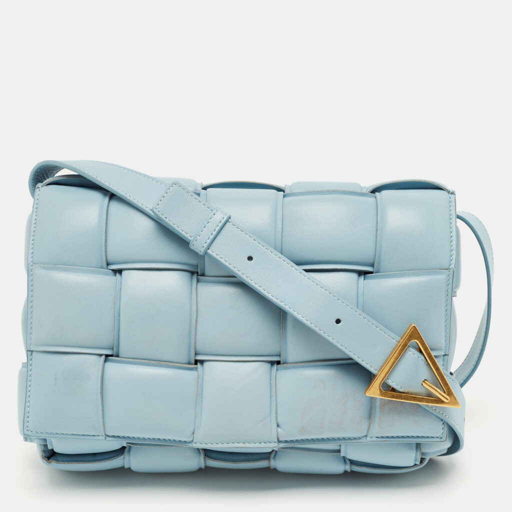 Bottega Veneta Light Blue Leather Cassette Padded Shoulder Bag