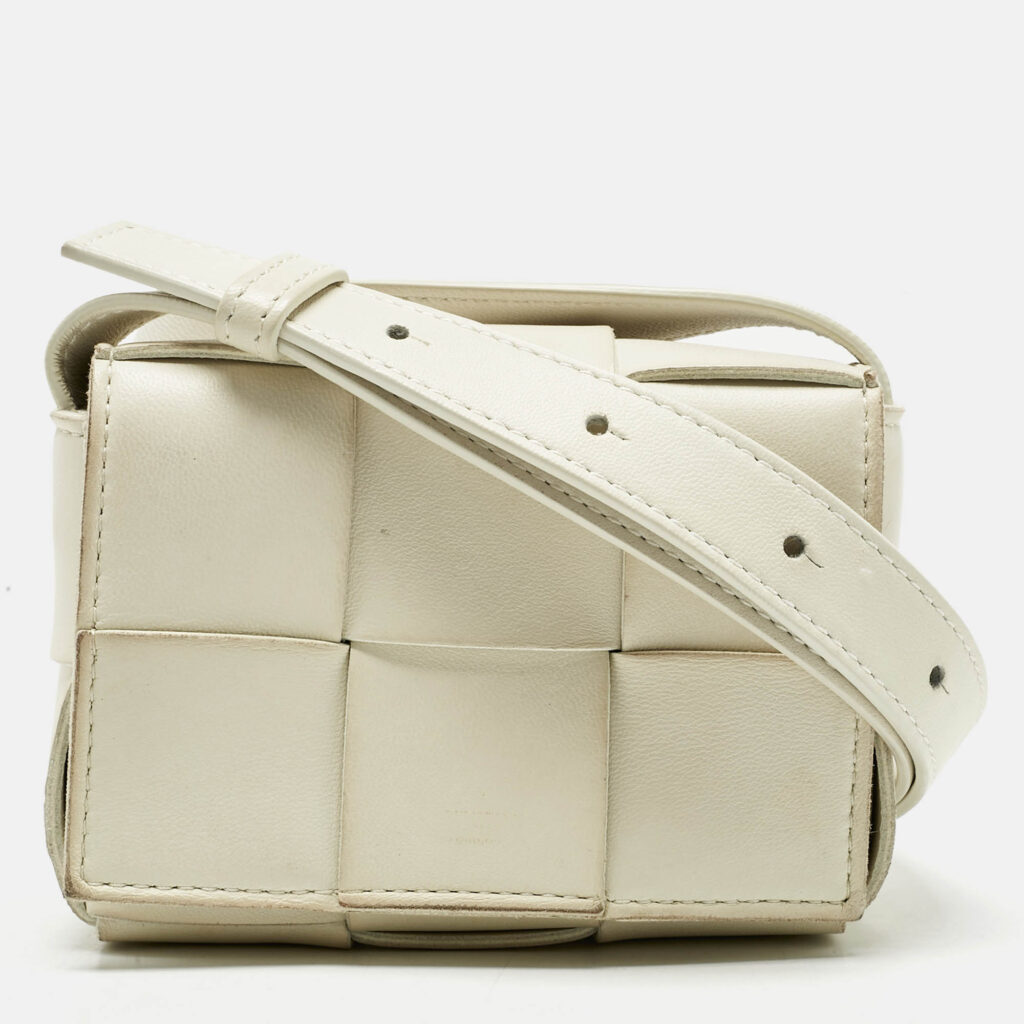 Bottega Veneta White Intrecciato Leather Mini Cassette Crossbody Bag