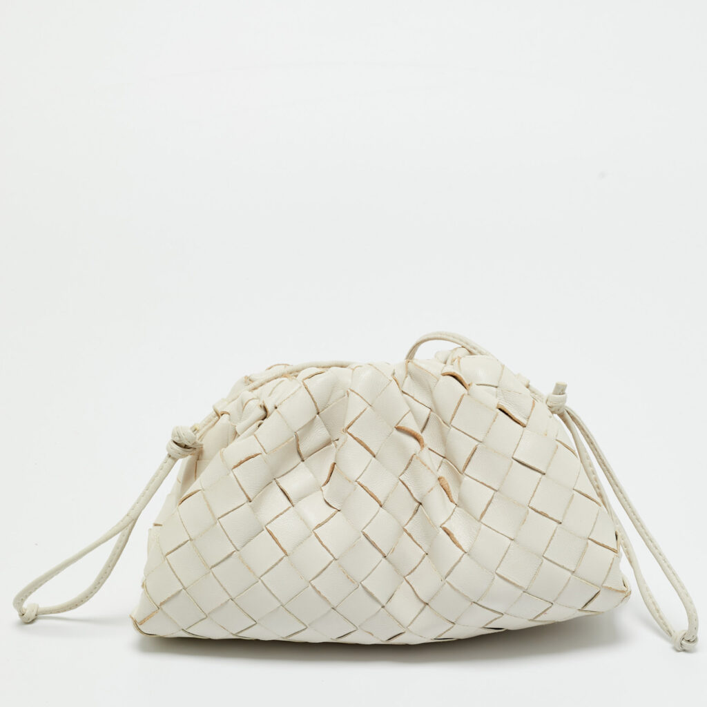 Bottega Veneta White Intrecciato Leather Mini The Pouch Clutch