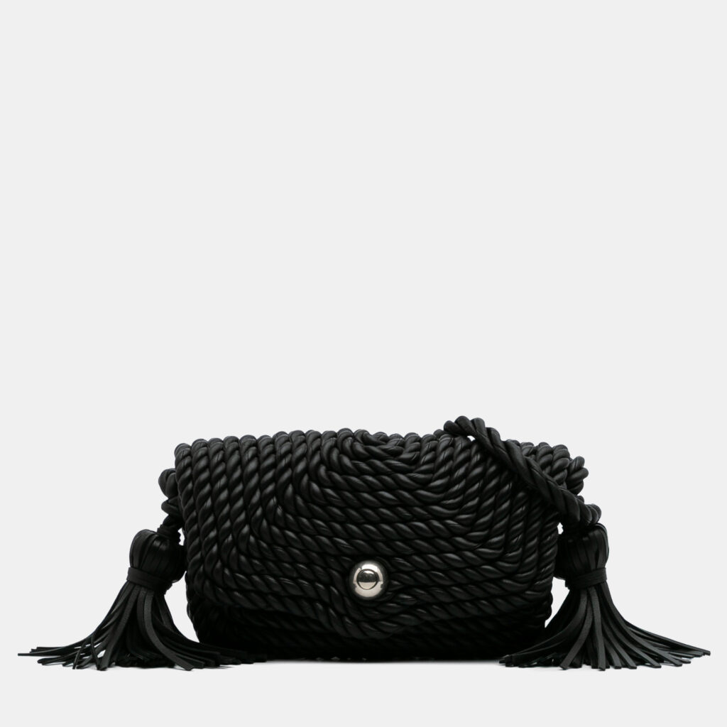 Bottega Veneta Black Lambskin Torchon Classic Tasseled Twisted Crossbody Bottega Veneta Black Lambskin Torchon Classic Tasseled Twisted Crossbody