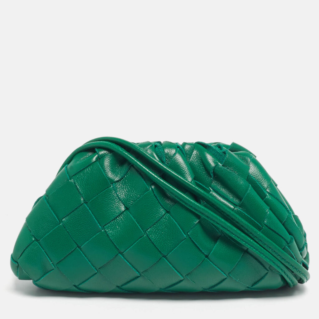Bottega Veneta Green Intrecciato Leather Extra Mini Pouch Bag Bottega Veneta Green Intrecciato Leather Extra Mini Pouch Bag