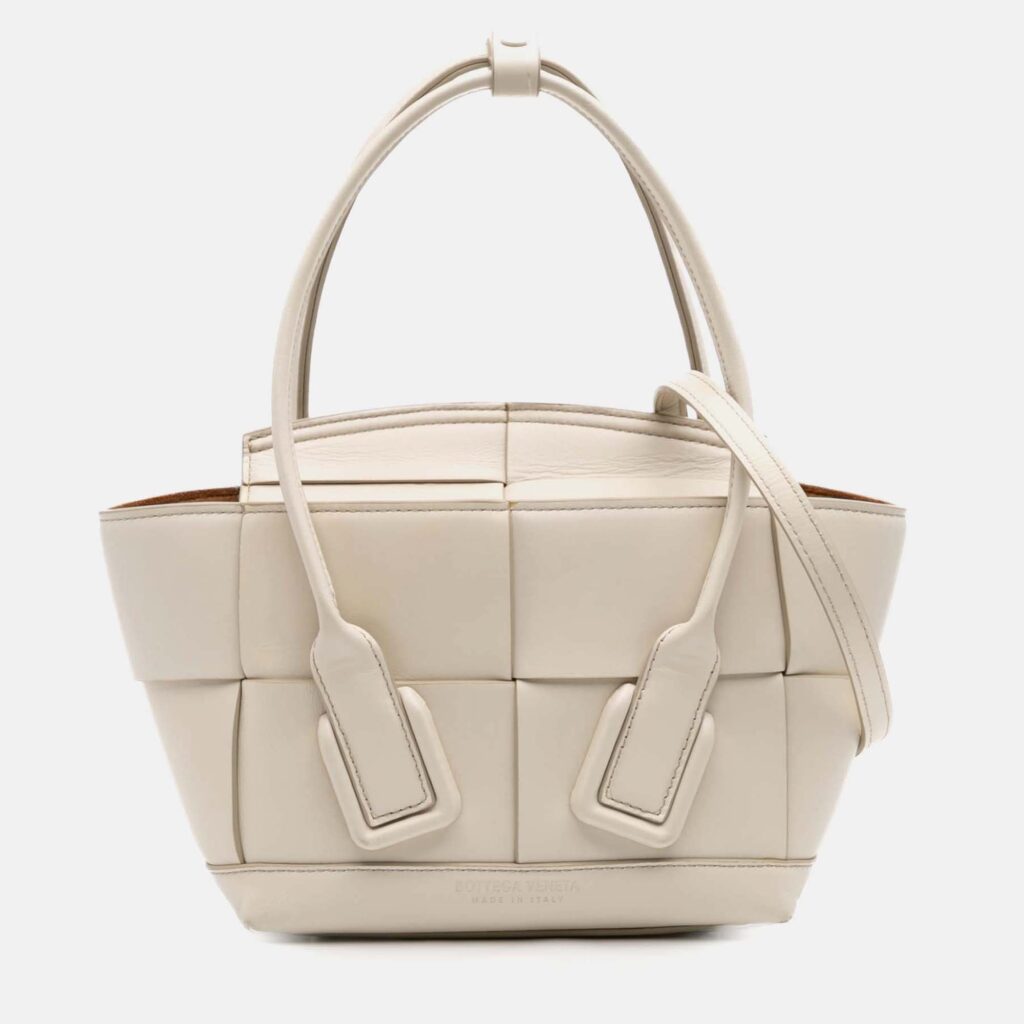 Bottega Veneta White Mini Calfskin Maxi Intrecciato Arco Satchel Bottega Veneta White Mini Calfskin Maxi Intrecciato Arco Satchel