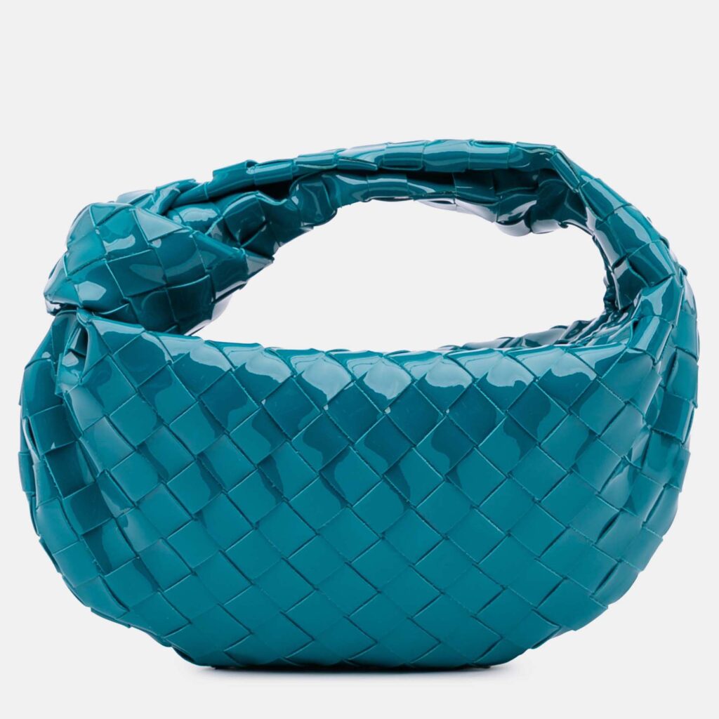 Bottega Veneta Blue Mini Patent Intrecciato Jodie Bottega Veneta Blue Mini Patent Intrecciato Jodie