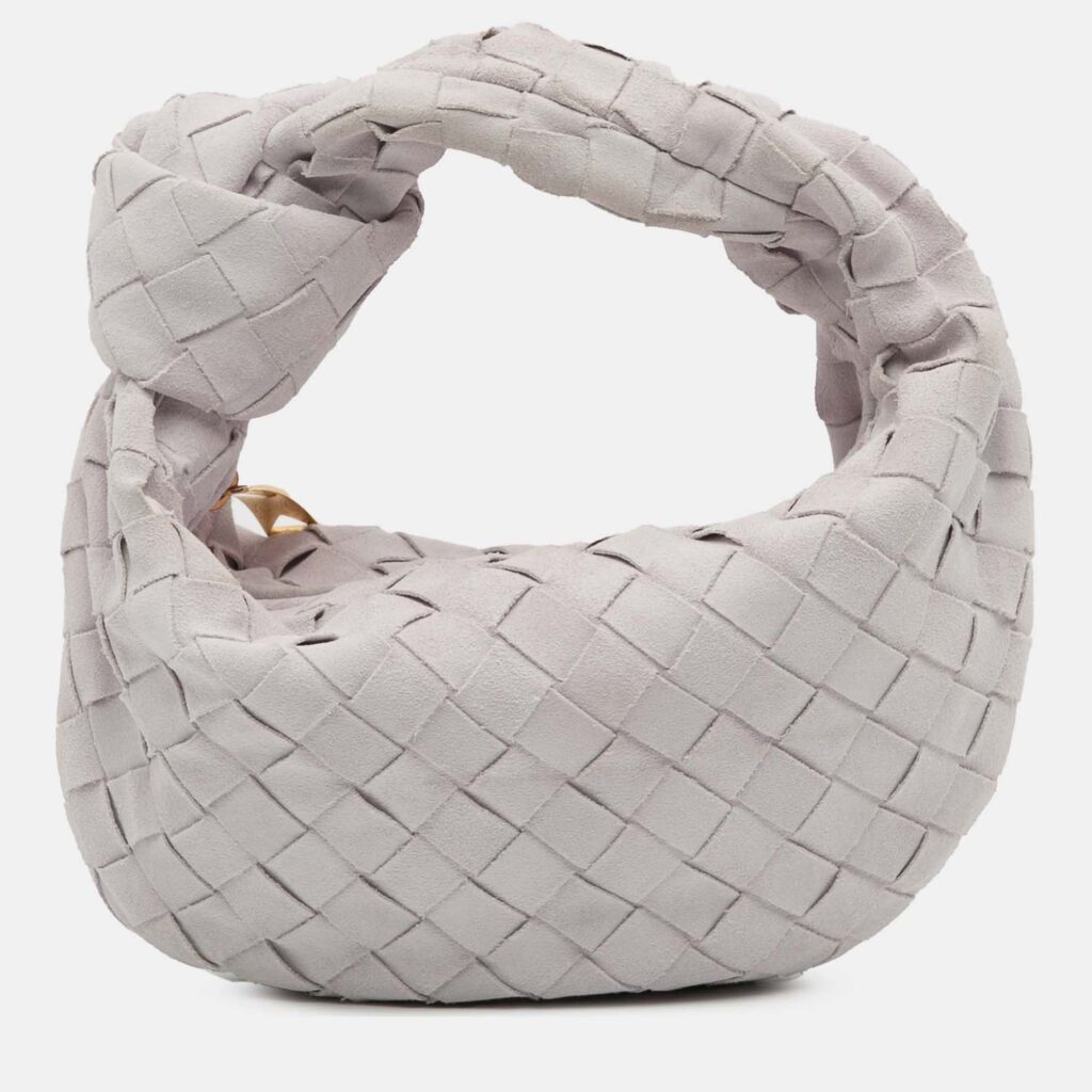 Bottega Veneta White Mini Suede Intrecciato Jodie