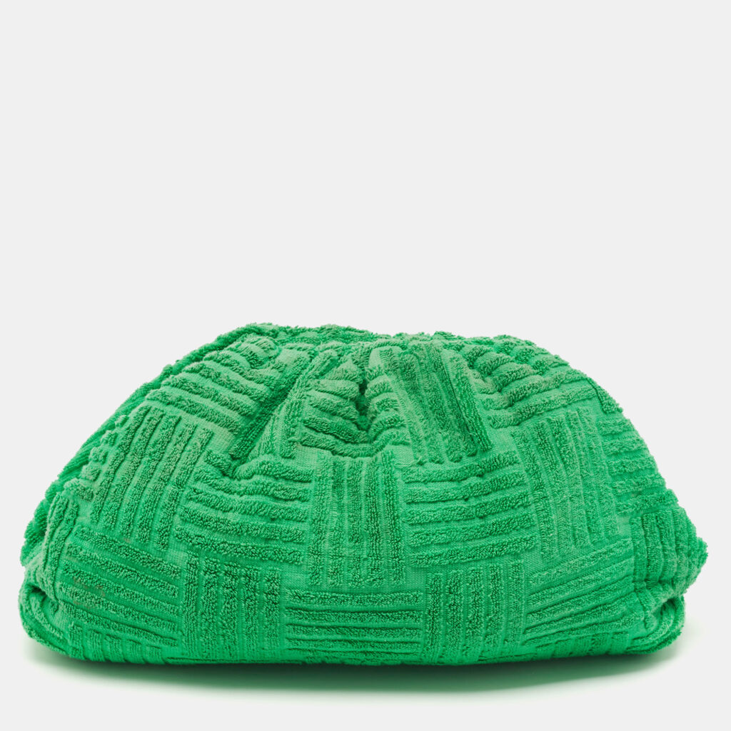 Bottega Veneta Green Terrycloth Fabric Teen The Pouch Clutch Bottega Veneta Green Terrycloth Fabric Teen The Pouch Clutch