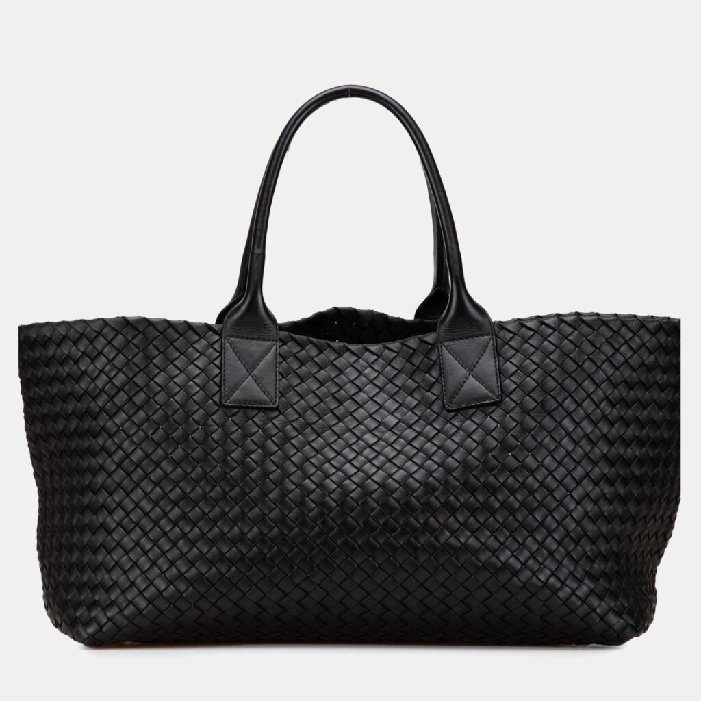 Bottega Veneta Black Medium Lambskin Intreccio Cabat Tote Bottega Veneta Black Medium Lambskin Intreccio Cabat Tote