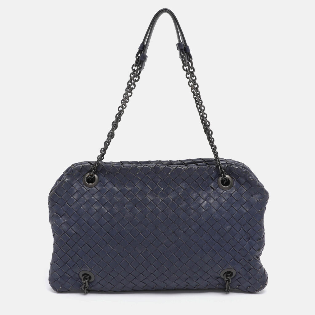 Bottega Veneta Blue Intrecciato Leather Duo Shoulder Bag Bottega Veneta Blue Intrecciato Leather Duo Shoulder Bag