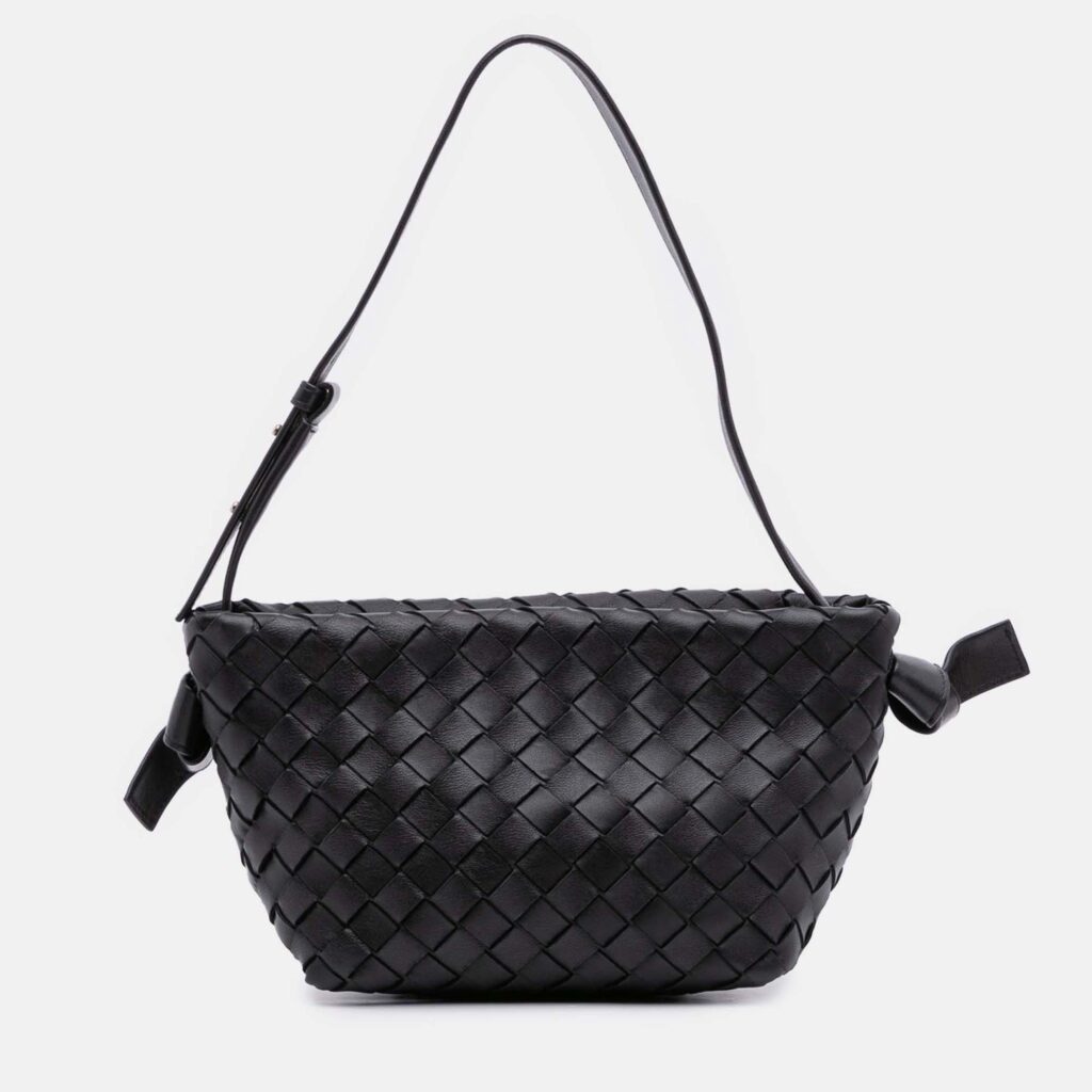 Bottega Veneta Black Lambskin Intrecciato Tie Shoulder Bag Bottega Veneta Black Lambskin Intrecciato Tie Shoulder Bag
