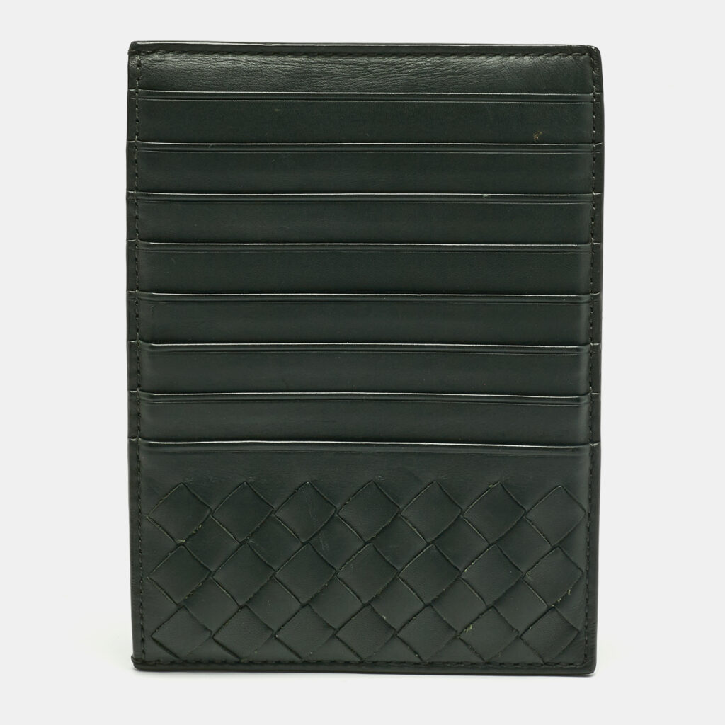 luxury-women-bottega-veneta-used-handbags-p1210895-009-1.jpg Bottega Veneta Dark Green Leather Zip Card Holder
