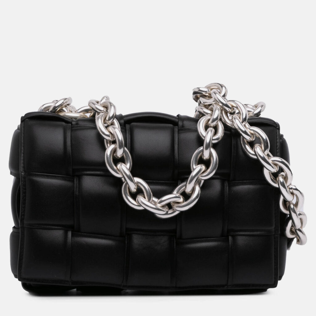 Bottega Veneta Black Nappa Intrecciato Padded Chain Cassette Satchel