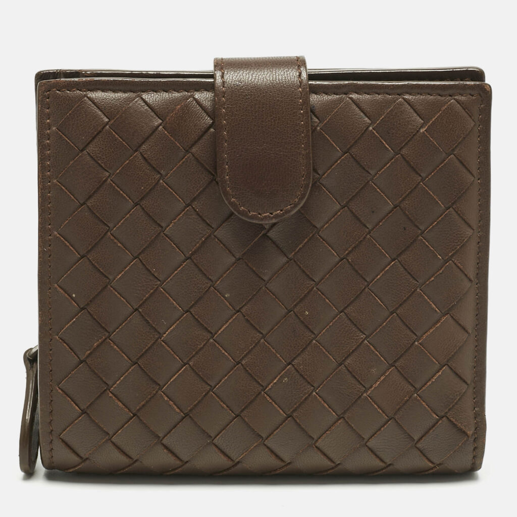 Bottega Veneta Dark Brown Intrecciato Leather French Wallet Bottega Veneta Dark Brown Intrecciato Leather French Wallet