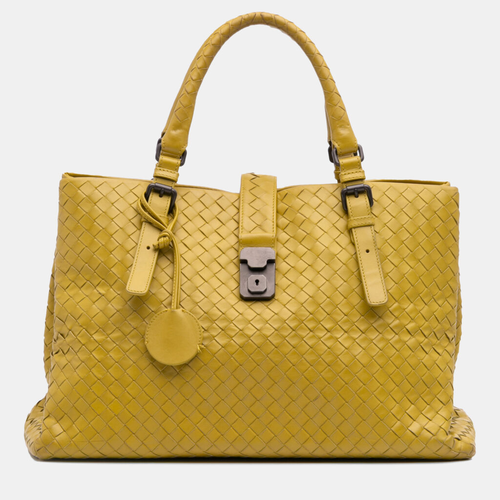 Bottega Veneta Yellow Medium Nappa Intrecciato Roma Tote Bottega Veneta Yellow Medium Nappa Intrecciato Roma Tote