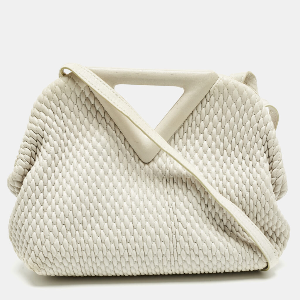 Bottega Veneta White Matelasse Leather Small The Point Triangle Bag Bottega Veneta White Matelasse Leather Small The Point Triangle Bag