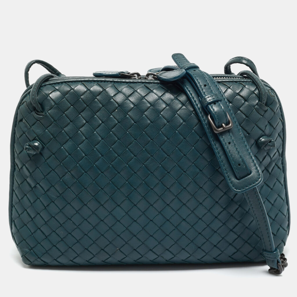 Bottega Veneta Teal Green Intrecciato Leather Nodini Crossbody Bag
