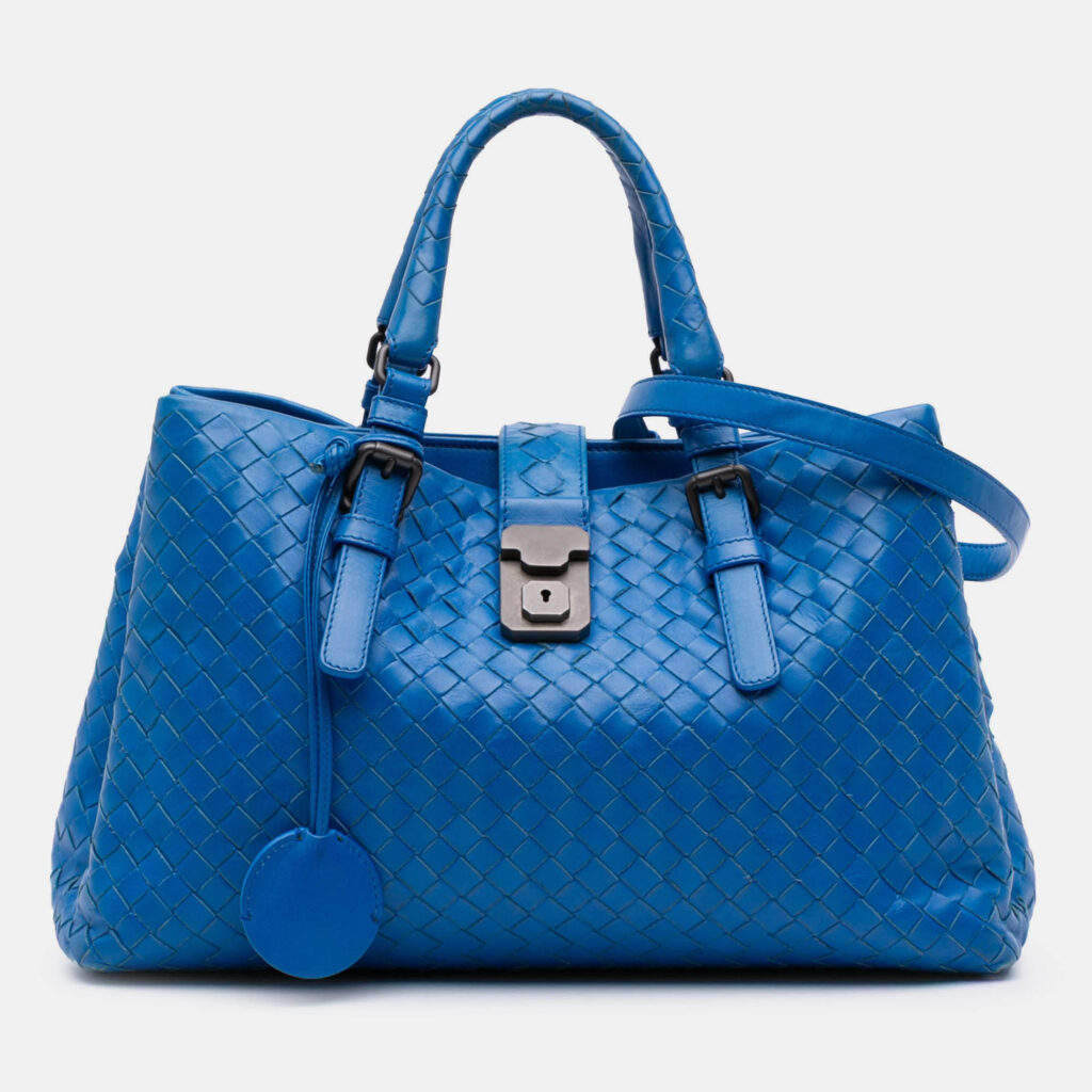 Bottega Veneta Blue Small Nappa Intrecciato Roma Satchel Bottega Veneta Blue Small Nappa Intrecciato Roma Satchel