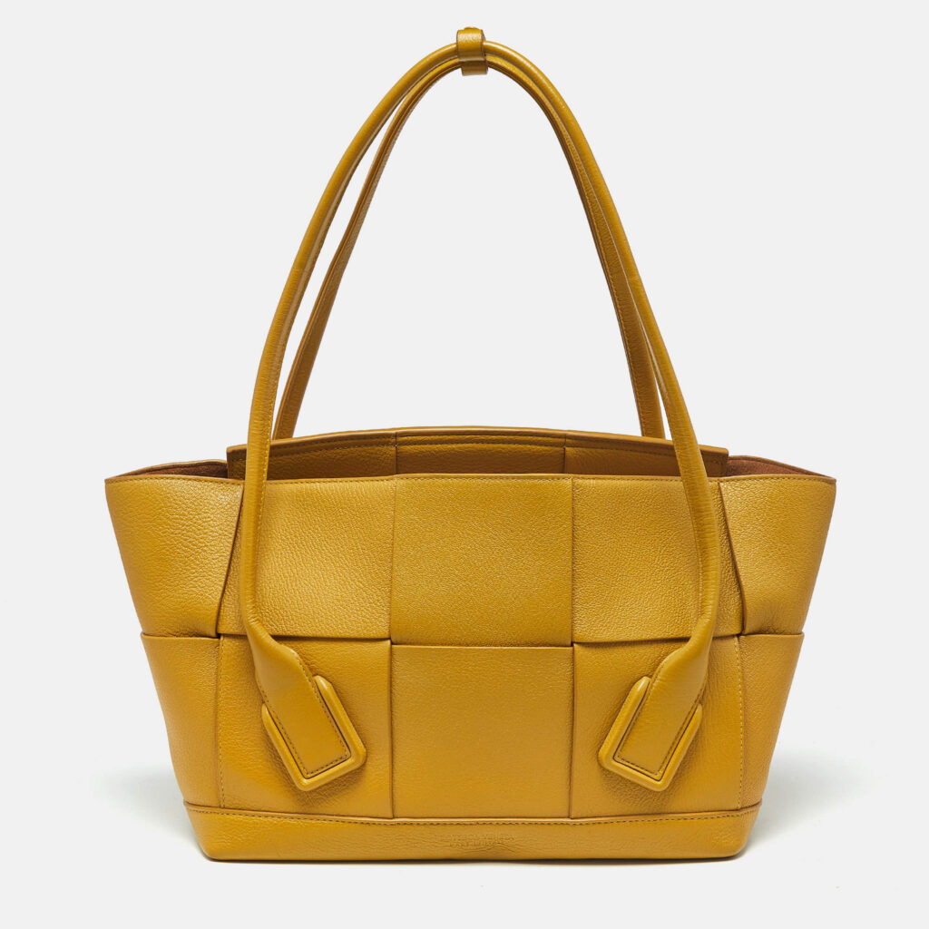 Bottega Veneta Mustard Yellow Leather Maxi Intrecciato Arco 33 Bag