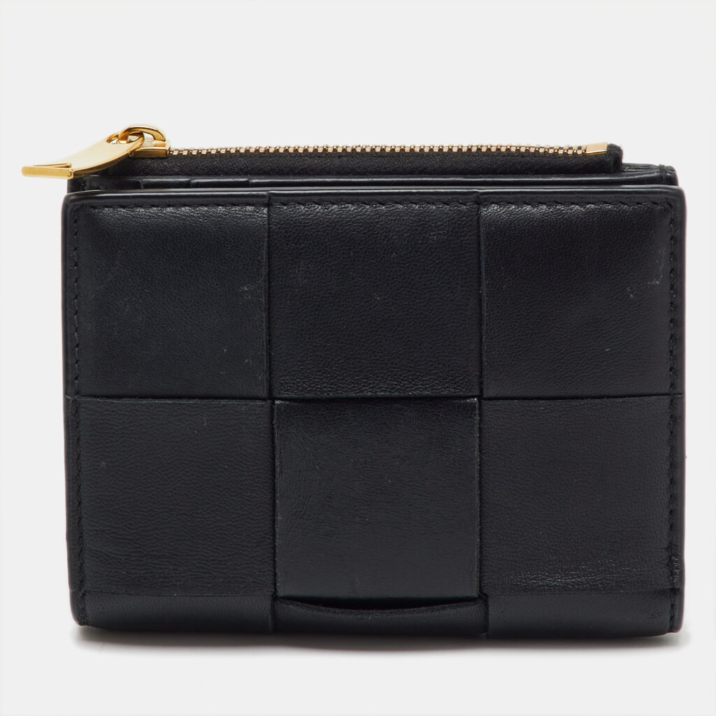 Bottega Veneta Black Leather Cassette Small Bi-Fold Wallet Bottega Veneta Black Leather Cassette Small Bi-Fold Wallet