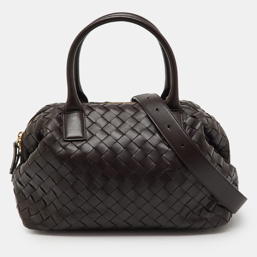 Bottega Veneta Dark Brown Intrecciato Leather Medium Bauletto Bag
