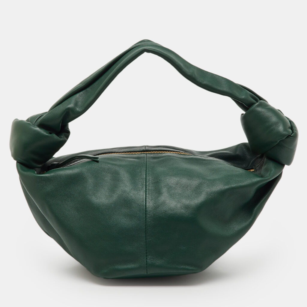 luxury-women-bottega-veneta-used-handbags-p1218235-002.jpg Bottega Veneta Dark Green Leather Double Knot Bag