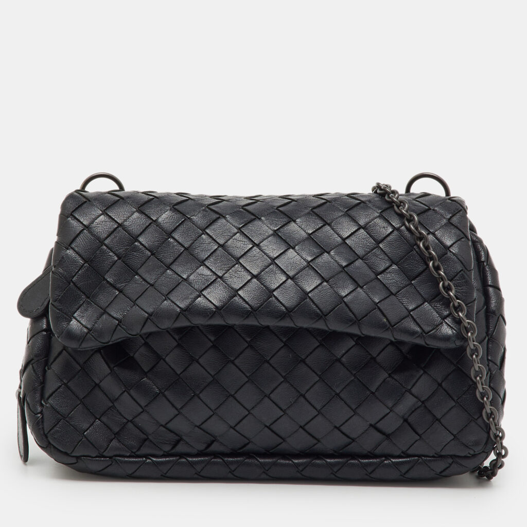 luxury-women-bottega-veneta-used-handbags-p1218779-001-1.jpg Bottega Veneta Black Intrecciato Leather Olimpia Chain Shoulder Bag