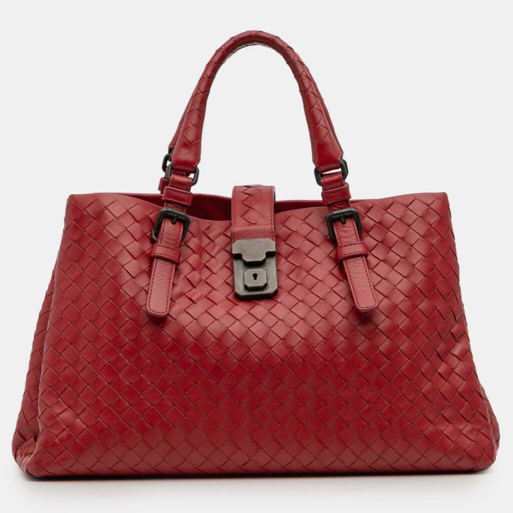 Bottega Veneta Red Small Nappa Intrecciato Roma Satchel Bottega Veneta Red Small Nappa Intrecciato Roma Satchel