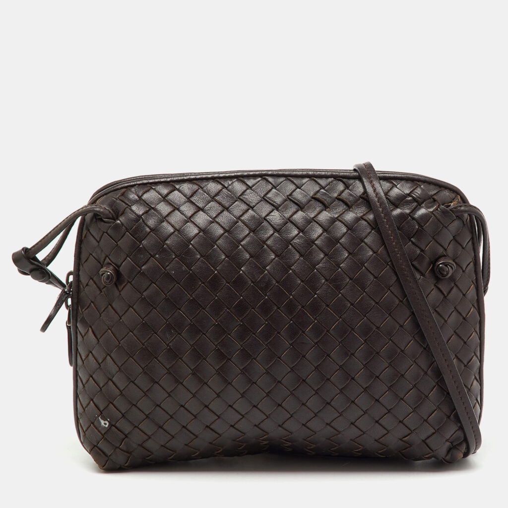Bottega Veneta Dark Brown Intrecciato Leather Nodini Crossbody Bag Bottega Veneta Dark Brown Intrecciato Leather Nodini Crossbody Bag