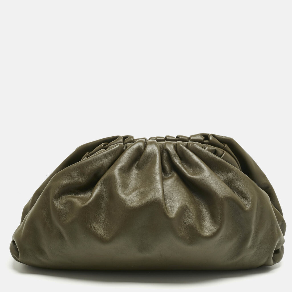 Bottega Veneta Olive Green Leather Classic The Pouch Clutch Bottega Veneta Olive Green Leather Classic The Pouch Clutch
