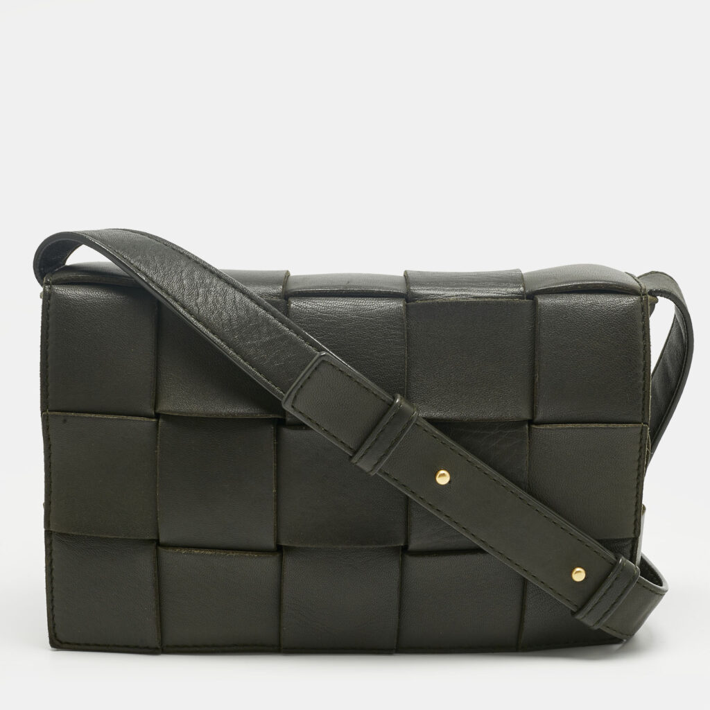 Bottega Veneta Dark Green Intrecciato Leather Cassette Shoulder Bag