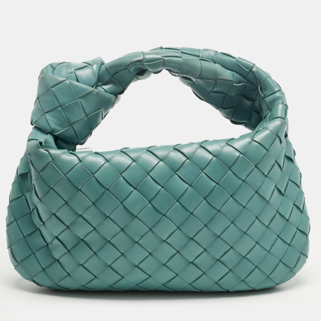 luxury-women-bottega-veneta-used-handbags-p1224588-002.jpg Bottega Veneta Turquoise Intrecciato Leather Mini Jodie Hobo