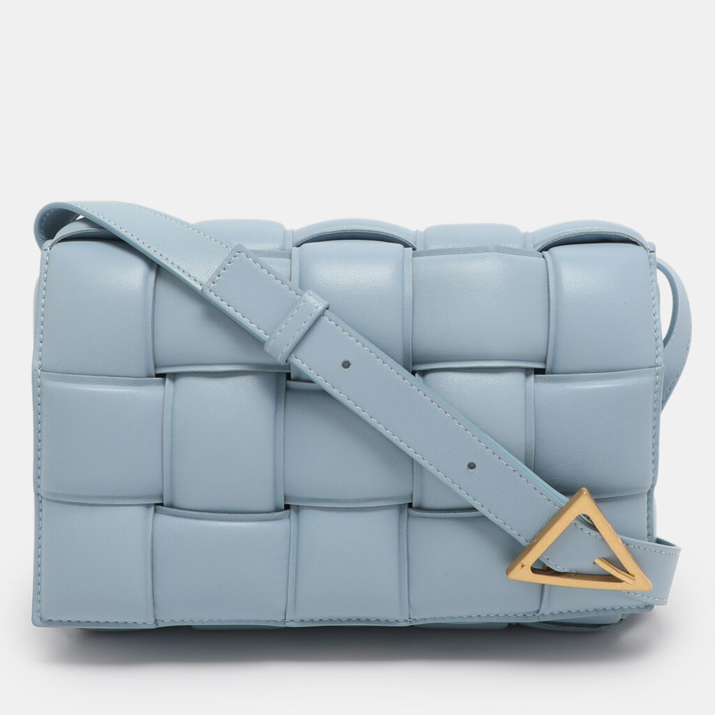 Bottega Veneta Light Blue Leather Cassette Padded Shoulder Bag Bottega Veneta Light Blue Leather Cassette Padded Shoulder Bag