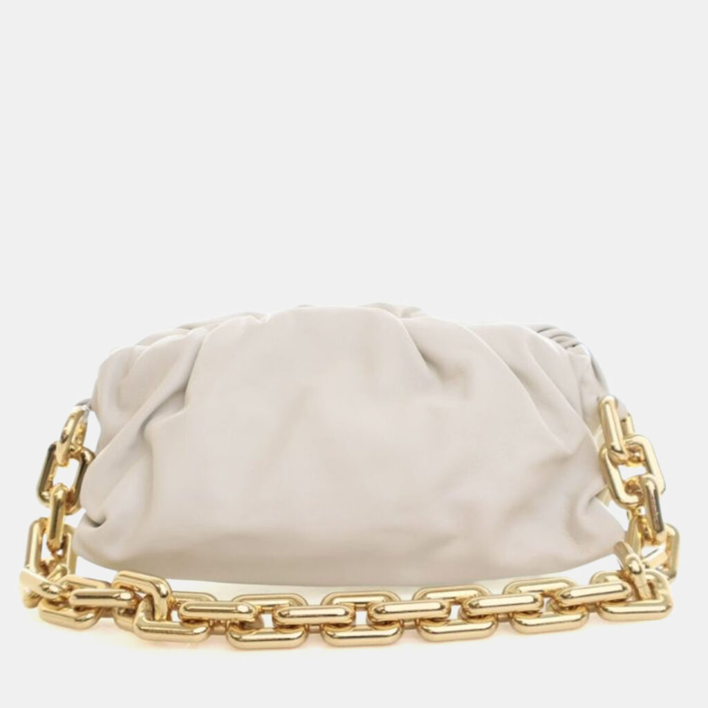 Bottega Veneta White Lambskin The Chain Pouch