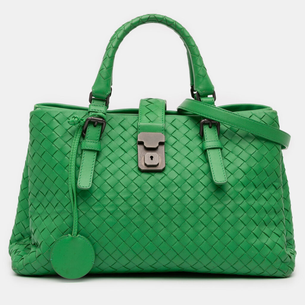 Bottega Veneta Green Small Nappa Intrecciato Roma Satchel Bottega Veneta Green Small Nappa Intrecciato Roma Satchel
