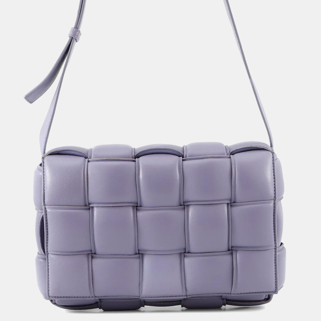 Bottega Veneta Maxi Intrecciato Padded Cassette Shoulder Bag Purple Leather